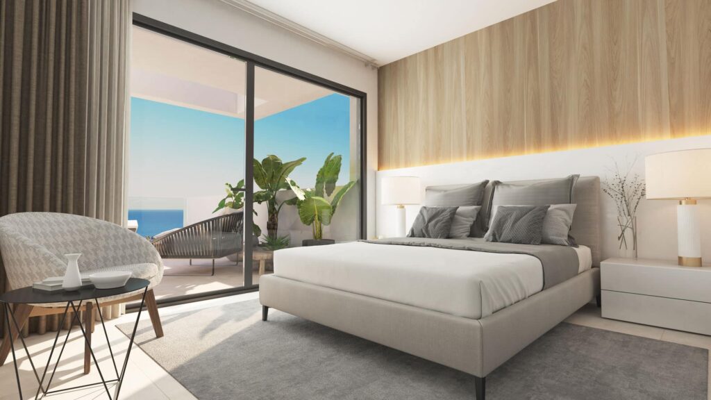 Bedroom with sea views