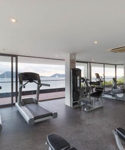 fitness room with view on the ocean